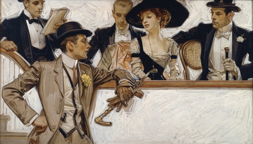 In the Stands 1. 1913. Oil on canvas. Arrow collar advertisement 